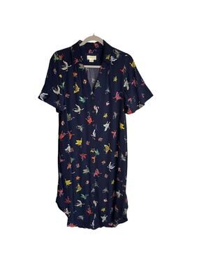 Maeve Anthropologie Midi Shirtdress Sz S Pockets Navy Butterfly Sleeve Whimsical